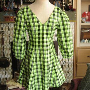 Cider Dress Bright Green Plaid NEW with TAGS Small Light Seersucker Side zipper;